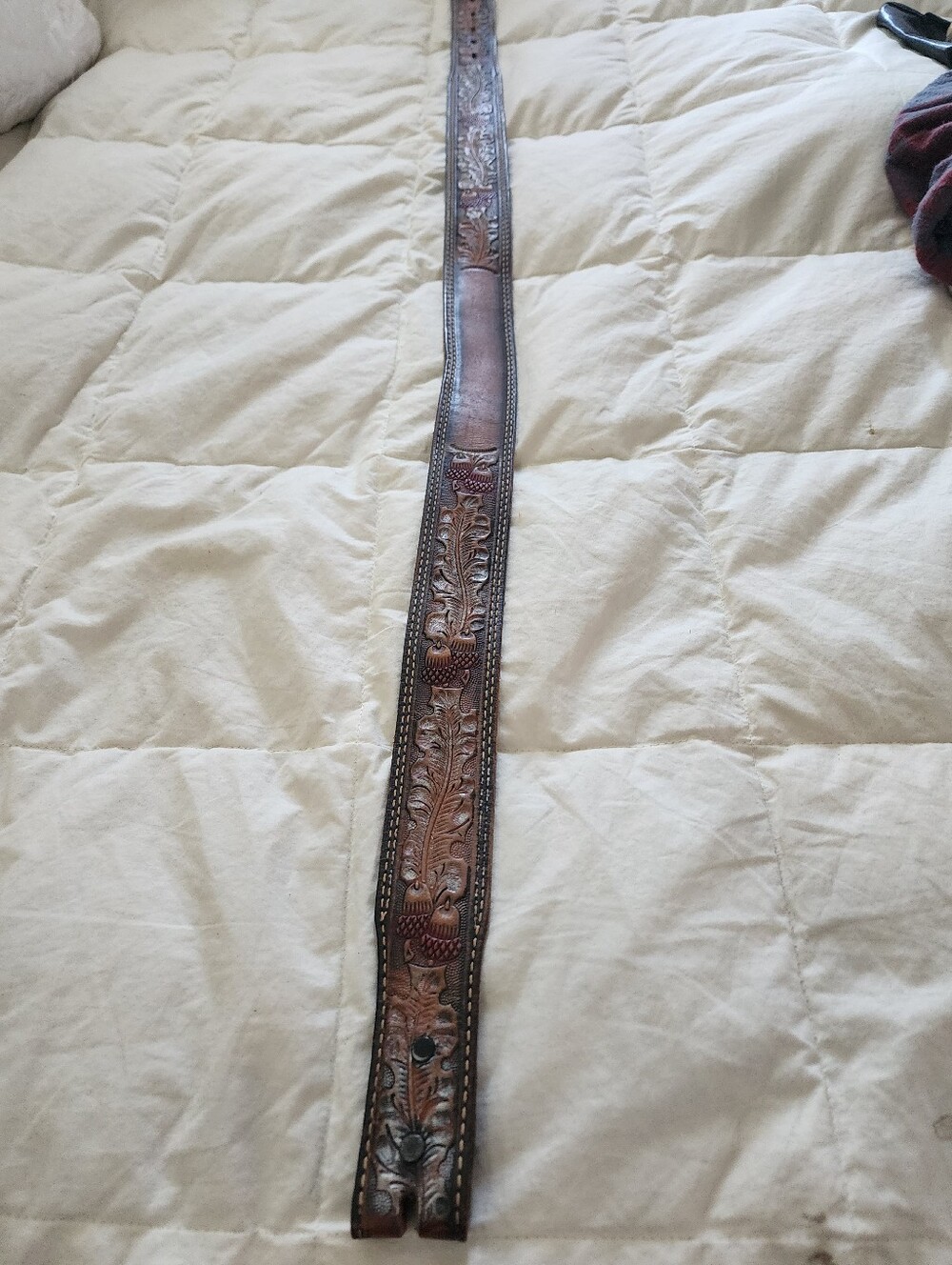 Vintage Hand Tooled Floral Brown Leather Western Belt Unisex Stylish Size 36